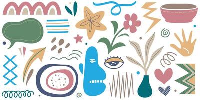 Big set of hand drawn various shapes and doodle objects. Abstract contemporary modern trendy illustration. All elements are isolated vector