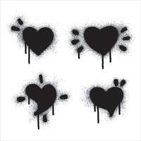 Spray Paint Graffiti, set of sprayed icon hearts isolated on white background. Love symbol graffiti sprayed in black on white. vector