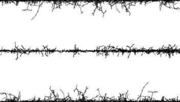 a black and white image of a tree with branches, barbed wire fabric frame, a series of black and white lines with branches, barbed wire seamless pattern, vector
