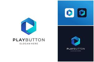 Media Player Play Button Media Hexagon Colorful Spiral Effect Logo Design Illustration vector