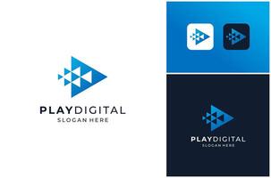 Play Button Media Pixel Triangle Digital Technology Logo Design Illustration vector