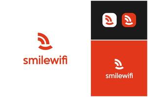Wifi Hotspot Internet Signal Wireless Network Smile Happy Face Logo Design Illustration vector