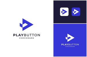 Media Player Play Button Multimedia Checkmark Correct Tick Logo Design Illustration vector
