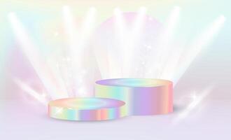 Luxury podium pedestal with spotlight and glitter.Holographic Realistic 3D cylindrical podium platform background for product presentation,advertisement,backdrop,poster,banner abstract template. vector