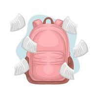 backpack with flying paper vector