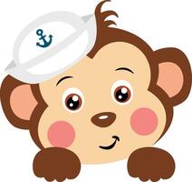 Cute monkey sailor peeking out vector