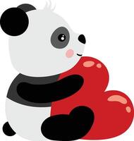 Valentine panda sitting holding a red heart vector