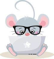 Cute mouse working with laptop vector