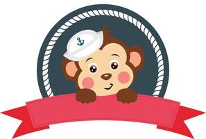 Cute sailor monkey with ribbon banner vector