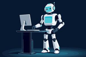 Futuristic Robot Interacting with Computer Screen vector