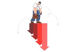Crisis inflation causes increase in expenses for man walking along increasing negative schedule vector