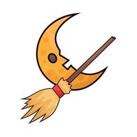 witch broom with crescent moon vector