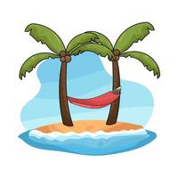 illustration of Relaxing Hammock in a Coconut Tree vector