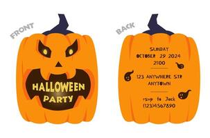 Pumpkin shape Halloween party invitation back and front sides design. vector