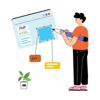ale web developer writing code and creating web applications vector