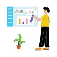 Analyst presenting data insights through an interactive dashboard interface vector