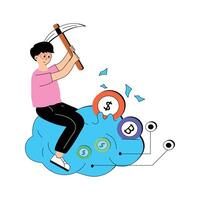 Have a glimpse of modern flat illustration of cloud mining vector