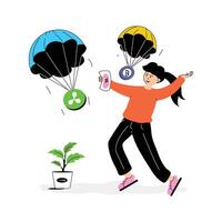 Receive free cryptocurrency tokens through airdrop events vector
