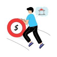 Man pushing a giant coin, symbolizing financial effort or saving vector