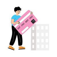 Man holding a credit card, making a purchase or transaction vector