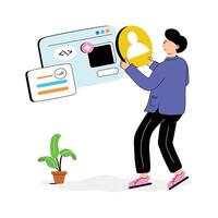 Developer creating and managing user profiles for online platforms vector