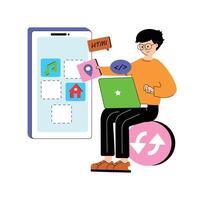 Developer creating and designing a mobile application interface and features vector