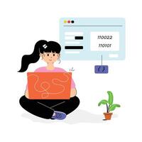 Woman coding in PHP for web development and backend solutions vector