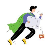 Man rushing with a package, fast delivery illustration vector