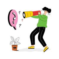 A girl using telescope to search delivery rider, delivery searching concept illustration vector