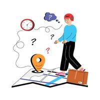 Delivery person trying to figure out the location for the next package drop vector