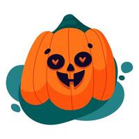 Spooky and smiling pumpkin character for halloween party with hearts instead of eyes vector
