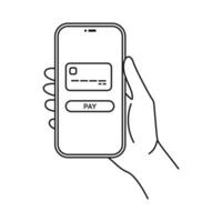 Customer using mobile application for online payment using debit or credit card. Contactless payment icon vector