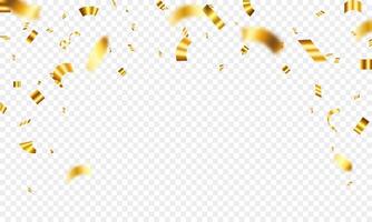Gold confetti template. Shiny ribbons falling on abstract background. Design template for party celebration and birthday banner background, confetti, vector