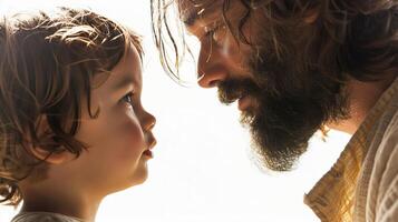 Jesus and a small child looking at each other mutual admiration photo
