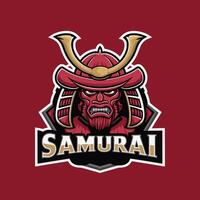 samurai design character logo on red background vector