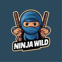 ninja character hold sword with text vector