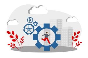 A man runs in a gear. The concept of success, motivation and career growth vector