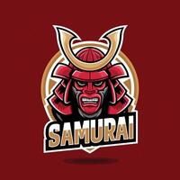 samurai design character logo with text on red background vector