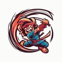 monkey samurai hold sword and slash vector