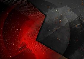Golden curved lines and dots on black red grunge background vector