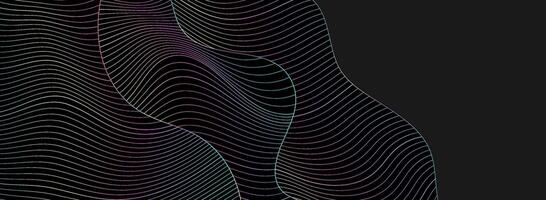 Black abstract background with holographic refracted wavy pattern vector