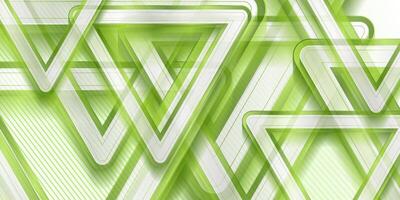 Geometric tech background with green grey glossy triangles vector
