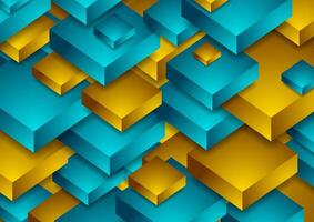 Abstract tech geometric background with blue orange 3d elements vector