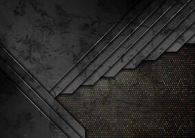 Dark grey and golden abstract tech geometric grunge background vector