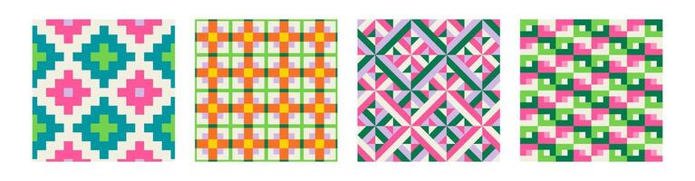 Set of Essential geometric printable seamless pattern with abstract Minimal elegant line form stroke shapes in vibrant colors. Modern simple background in minimalist mid century style wall art vector