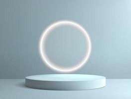Realistic 3D white circle platform podium or pedestal on gray background with shadow. Empty space for product display presentation. Minimalistic mockup with copy space . Stage showcase design vector