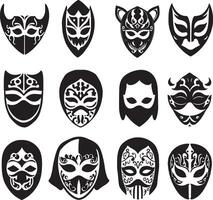 Icons of totem masks for the face of different peoples of the world. illustration masks of different shapes and sizes to insert into a banner or website as a graphic resource vector