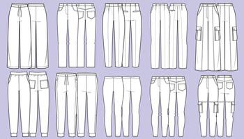 Set of technical sketches of man pants vector