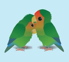 An illustration of two peach faced lovebirds. The bird on the right is preening the bird on the left. The preened bird is visibly enjoying it. Very cute vector
