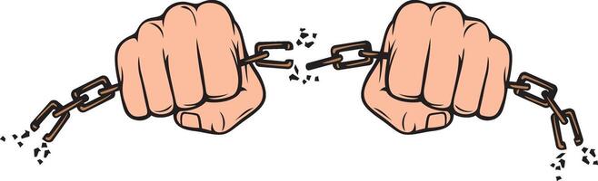 Strong Hands Breaking Chain Color. Illustration. vector